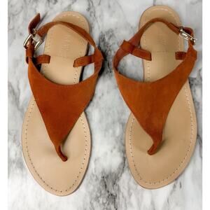 J. Crew Suede Thong Sandals Tan Size 9 Ankle Strap Gold Hardware